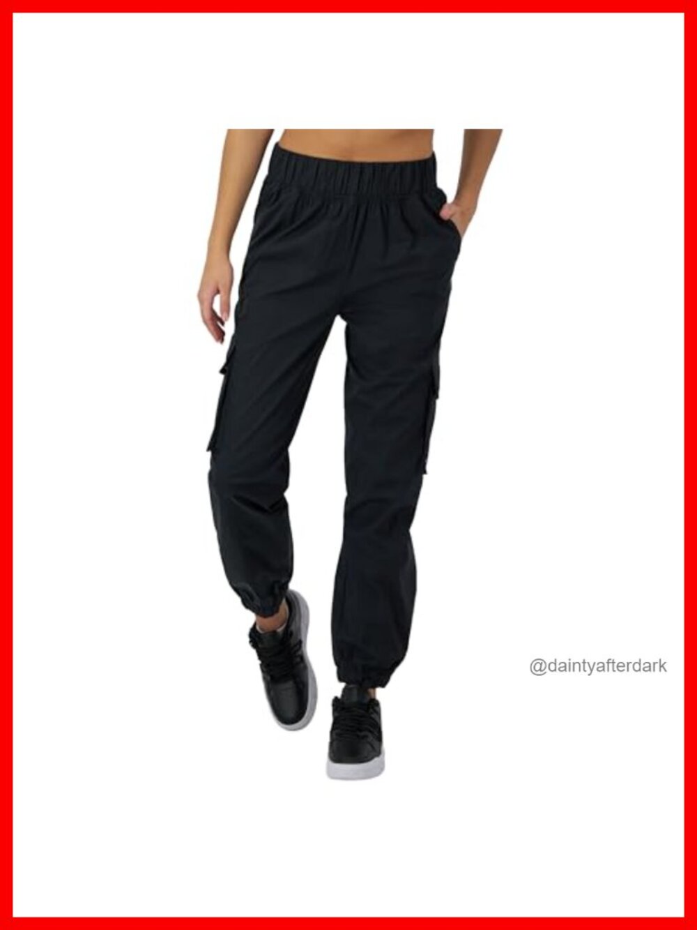 Loose Fit Lightweight Stretch Cargo Pants Elastic Waist Tapered Leg Pull On
